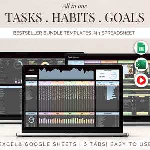 Task habit goal tracker google sheets to do list excel daily routine spreadsheet template Productivity Planner Organizer dark mode