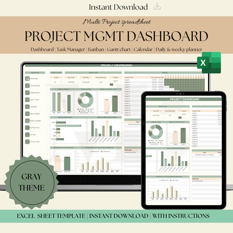 Multi Project Planner Management Dashboard Excel Spreadsheet Template ...
