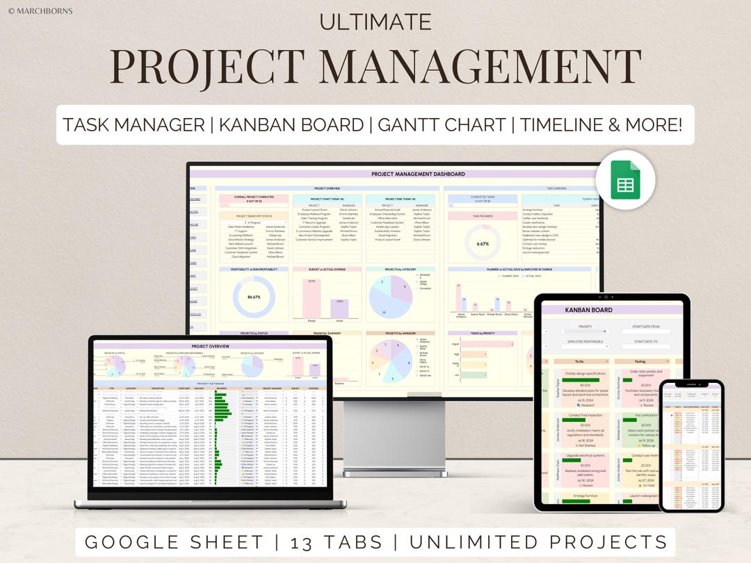 Project Management Template Gantt Chart Kanban Board Task Tracker ...