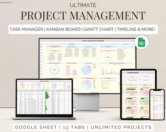 Project Management Tool for Small Business Project Planner Task Tracker To-Do List Template Gantt Chart Kanban client tracker Google sheets