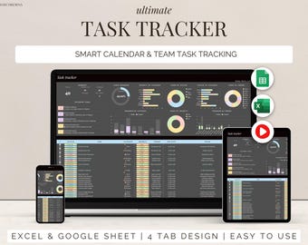 Task Tracker Excel Google Sheets Dark Mode Productivity Planner, To Do List Template, time Management Spreadsheet work organizer