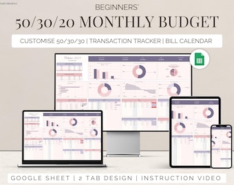 50/30/20 Budget Planner: Monthly Budget Template (Google Sheets)