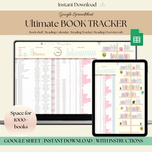 Reading Tracker book tracker with digital calendar habit tracker Reading log journal planner google sheet template Inventory to be read