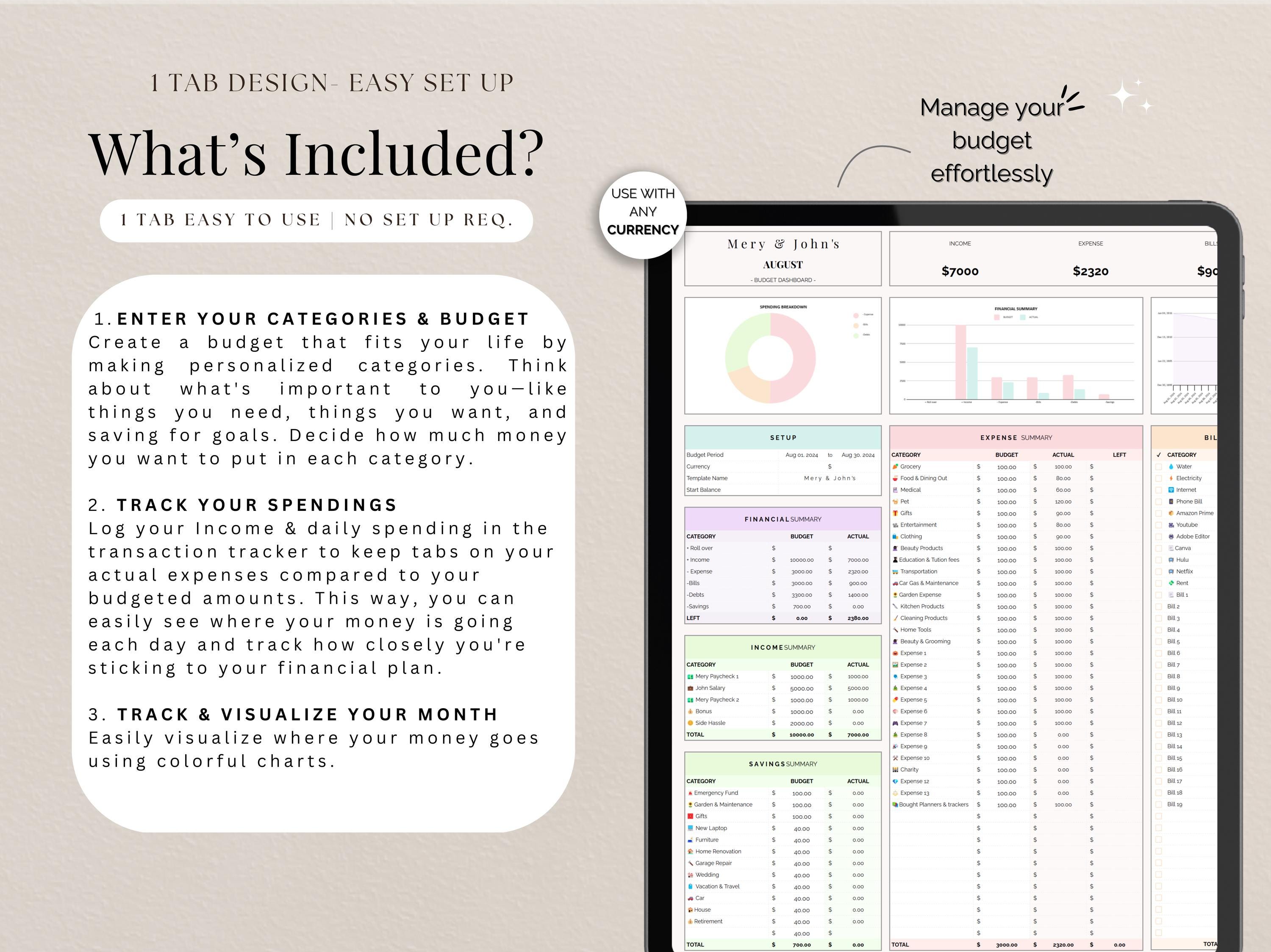 Excel Monthly Budget Planner Google Sheets Template Income & Expense ...