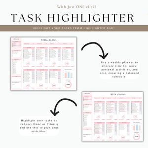May include: A digital printable planner with a pink and white colour scheme. The planner is divided into weekly sections with a to-do list for each day. The text "WEEK 4 To-Do's" is visible at the top of the planner.