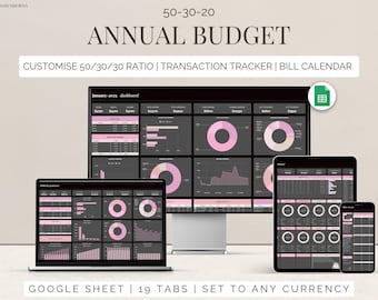 50 30 20 Budget Spreadsheet Google Sheets Annual Budget by Paycheck Template Finance Planner Expense Tracker Personal finance Budget tracker
