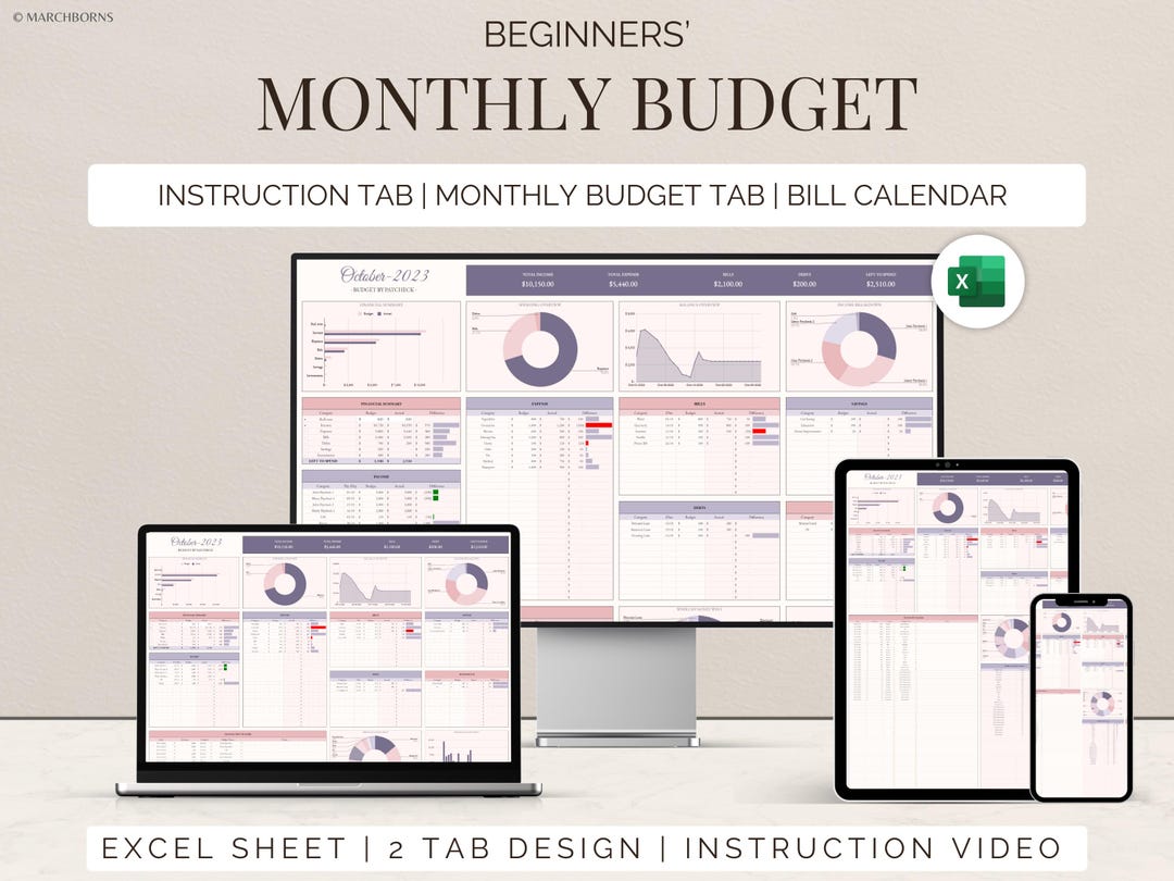 Excel Monthly Budget Template: Personal Finance Tracker (digital ...