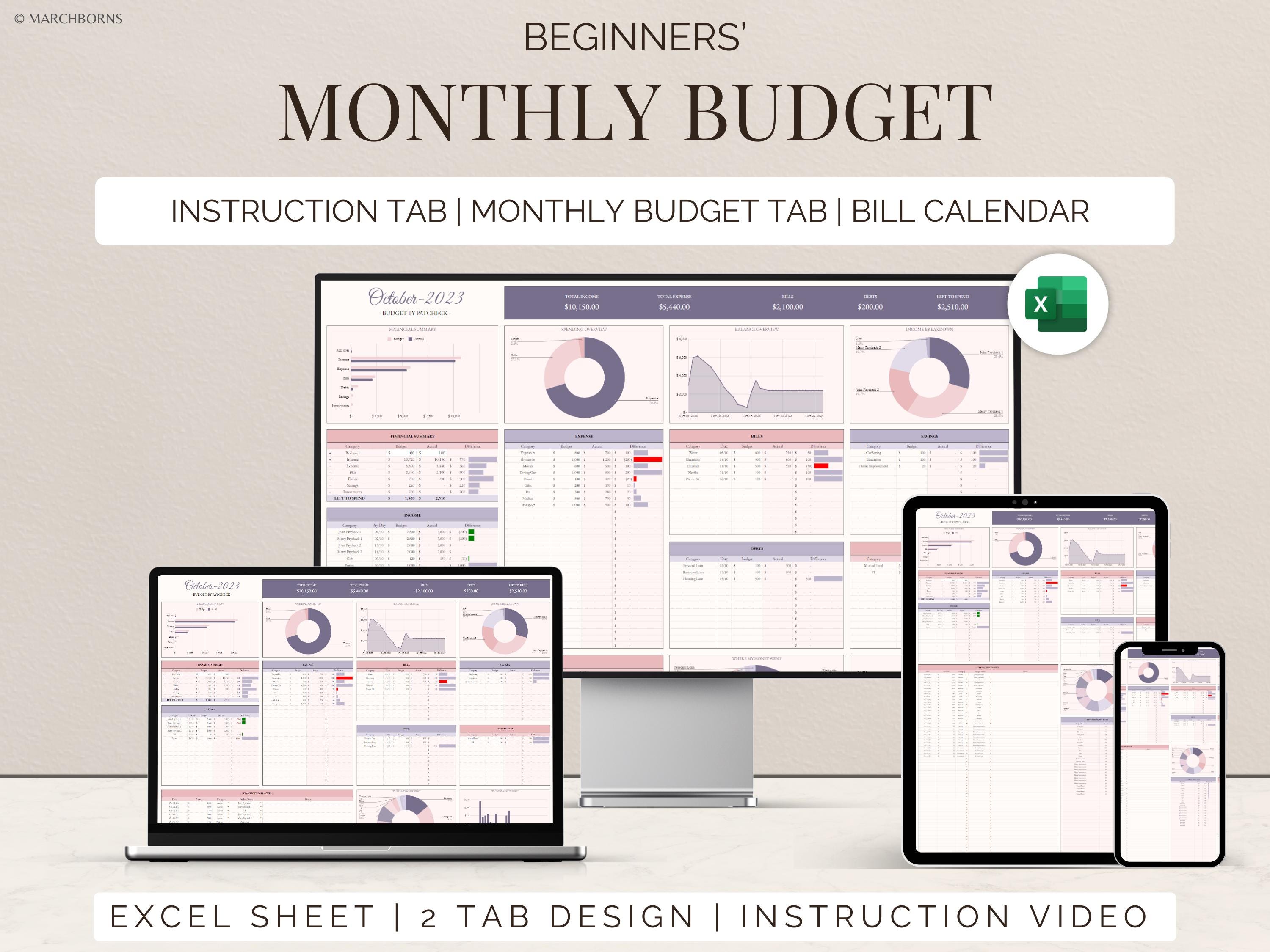 Excel Monthly Budget Template: Personal Finance Tracker (digital ...