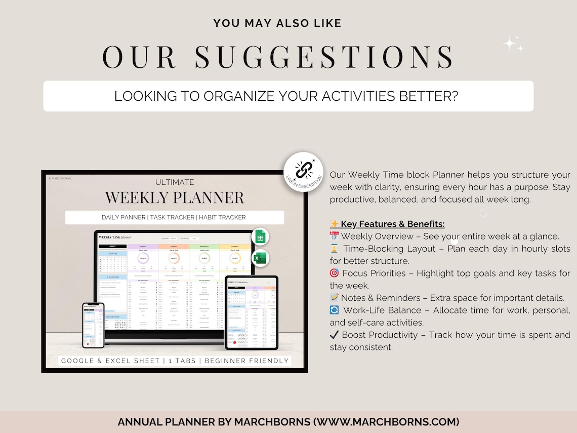 Year at a Glance Yearly Calendar Excel Template Annual Planner Google ...