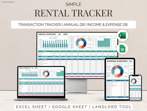 Rental Property Tracker Landlord Spreadsheet single Property Income and Expense Excel Google Sheets Rental Bookkeeping Rent Payment Tracker