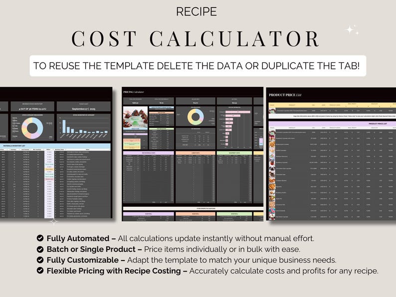 Recipe Cost Calculator Google Sheets Pricing Template Excel Price ...