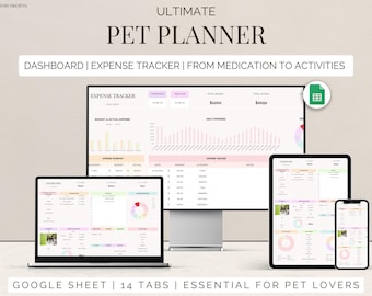 Pet tracker google sheets pet organizer spreadsheet template Pet Schedule cat health log Digital Pet Care planner Expense Activity record
