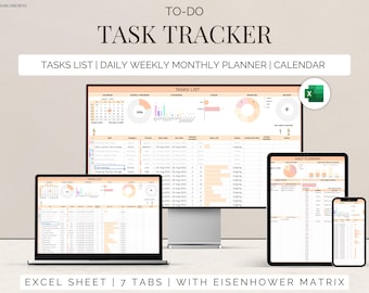 Task Tracker Excel Template Daily, Weekly, Monthly Planner digital to do checklist automated calendar planner spreadsheet Decision matrix