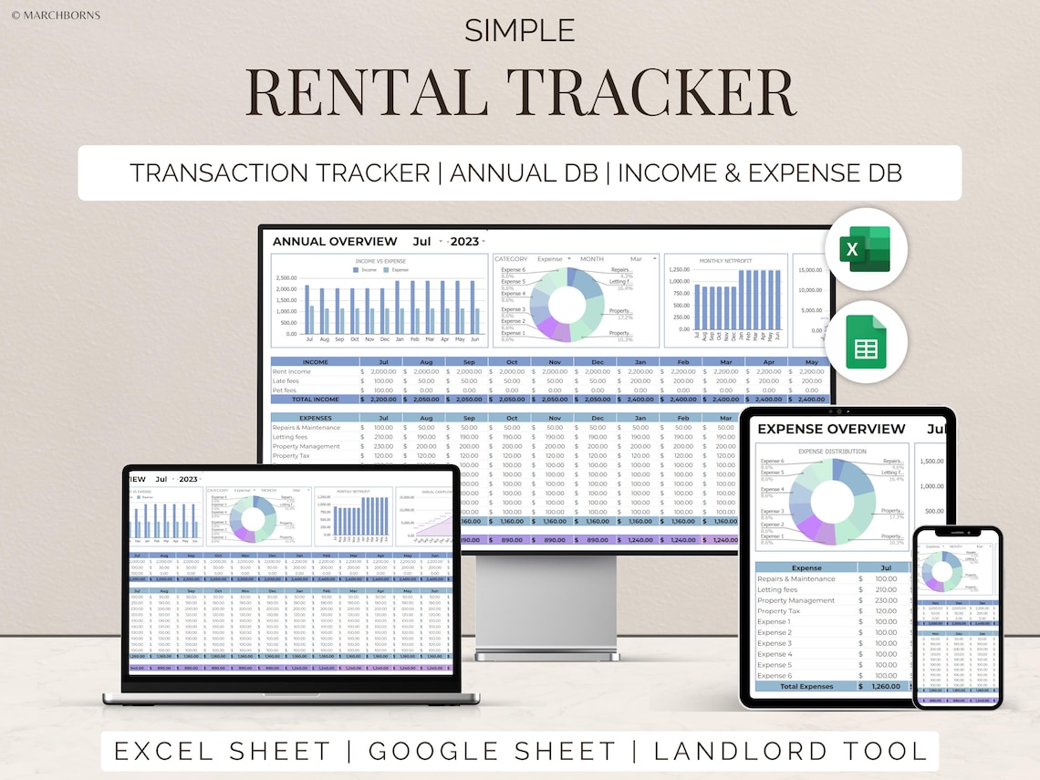 Rental Property Tracker Landlord Spreadsheet Simple Property Income and ...