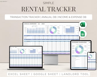 Excel rental tracker rent income & expense tracker google sheet template landlord rental property management airbnb bookkeeping spreadsheet