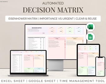 Eisenhower Matrix Productivity Planner: Task Priority (Excel & Google Sheets)