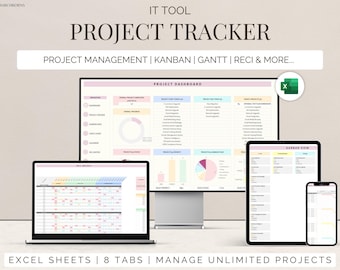 Project management for IT project planning project tracker kanban board gantt chart RECI matrix calendar excel spreadsheet planner template