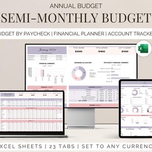 budget by paycheck semi-monthly budget annual budget budget planner budget tracker monthly budget money challenge financial planner personal finance