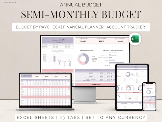 Semi Monthly Budget Template Excel Spreadsheet Planner Annual Couples Paycheck Tracker personal finance organizer bill calendar savings debt