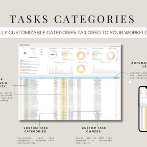 Task tracker spreadsheet google sheets Excel to do list checklist template work planner small business Productivity management tool image 6