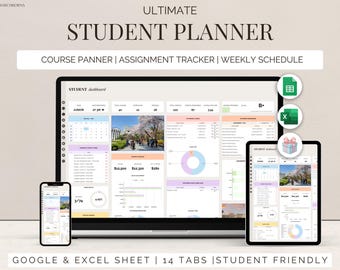 Student Planner Google Sheets Assignment Tracker Excel template college university spreadsheet academic organizer study tracker homework log