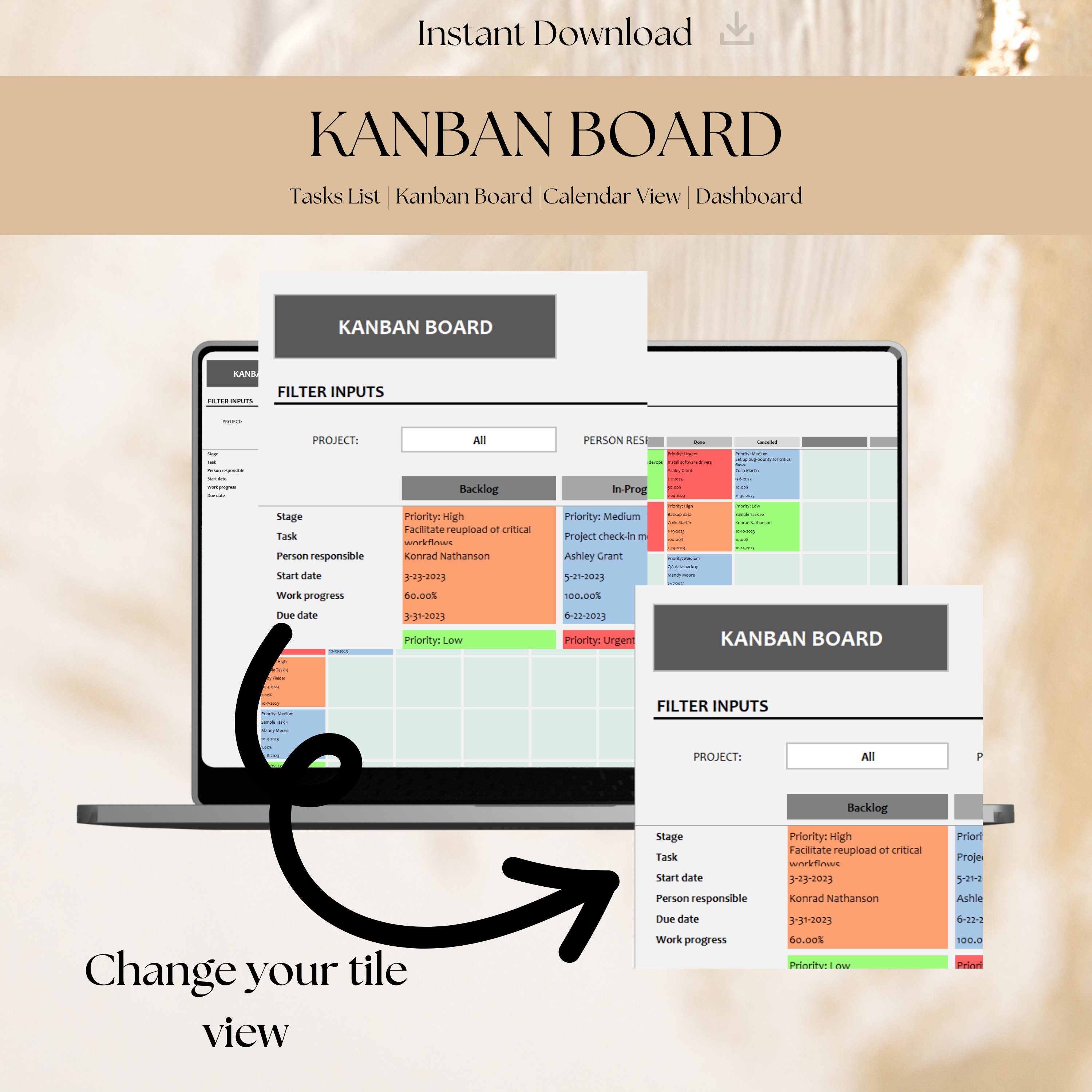 Kanban Board Excel Project Management Template Task Tracker Dashboard ...