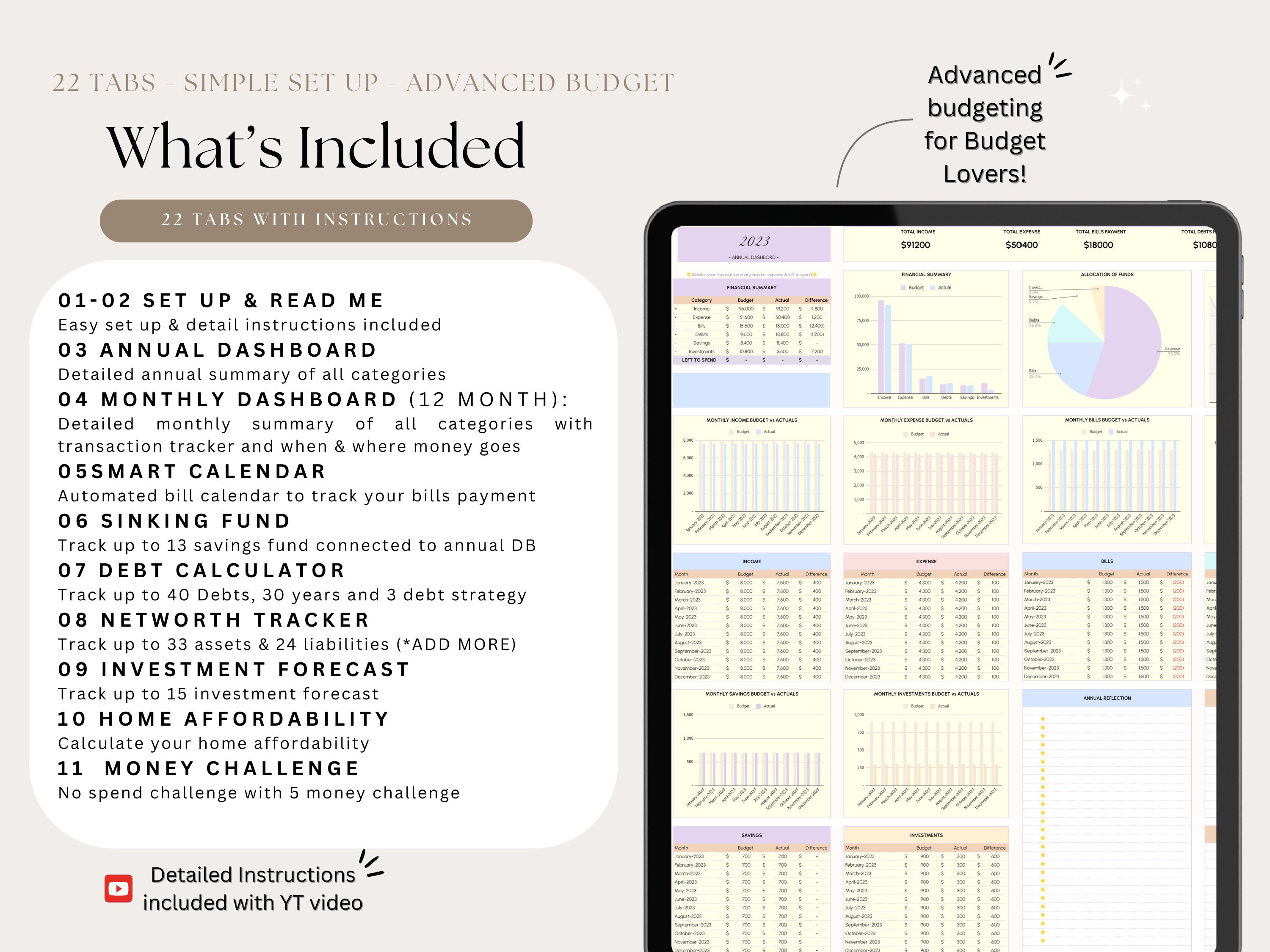 Advanced 50/30/20 Budget Spreadsheet: Google Sheets Template (digital ...