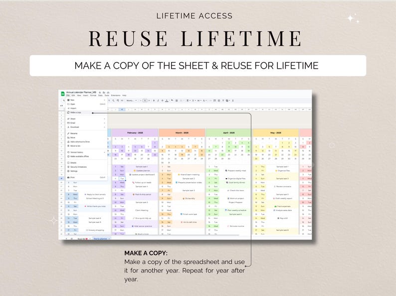 Year at a Glance Yearly Calendar Excel Template Annual Planner Google ...