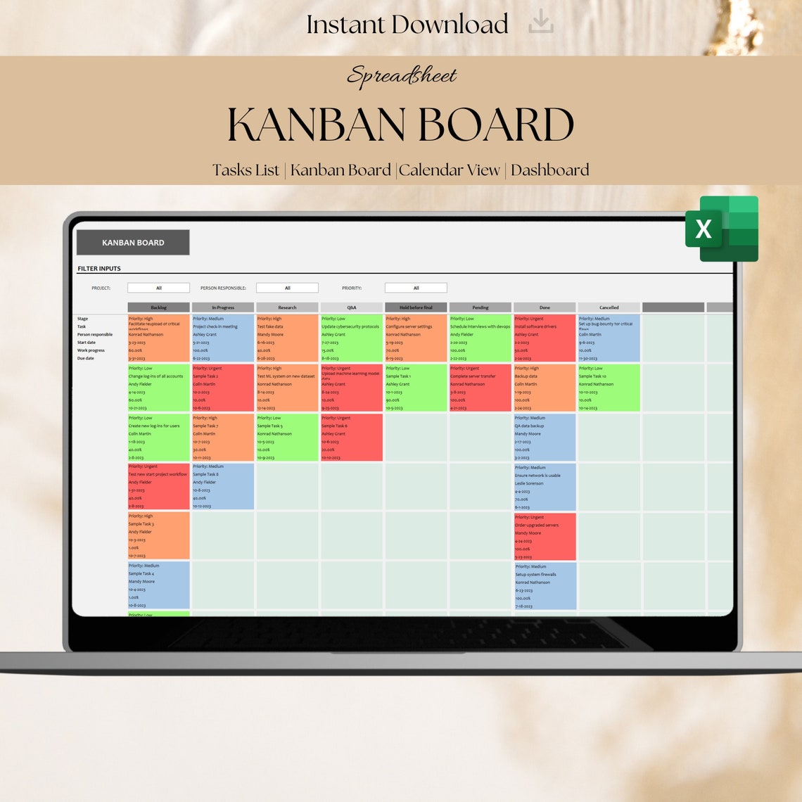 Kanban Board for Project Manager Task Tracker Project Planner Tracker ...