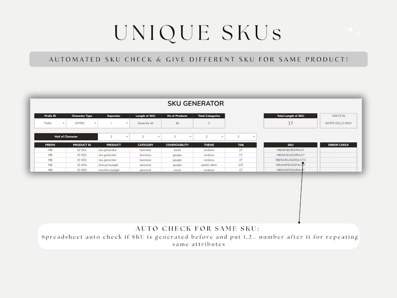 SKU Code Generator Excel & Google Sheets Template Ecommerce Inventory ...