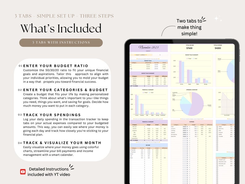 50/30/20 Monthly Budget Excel Template: Budgeting for Beginners ...
