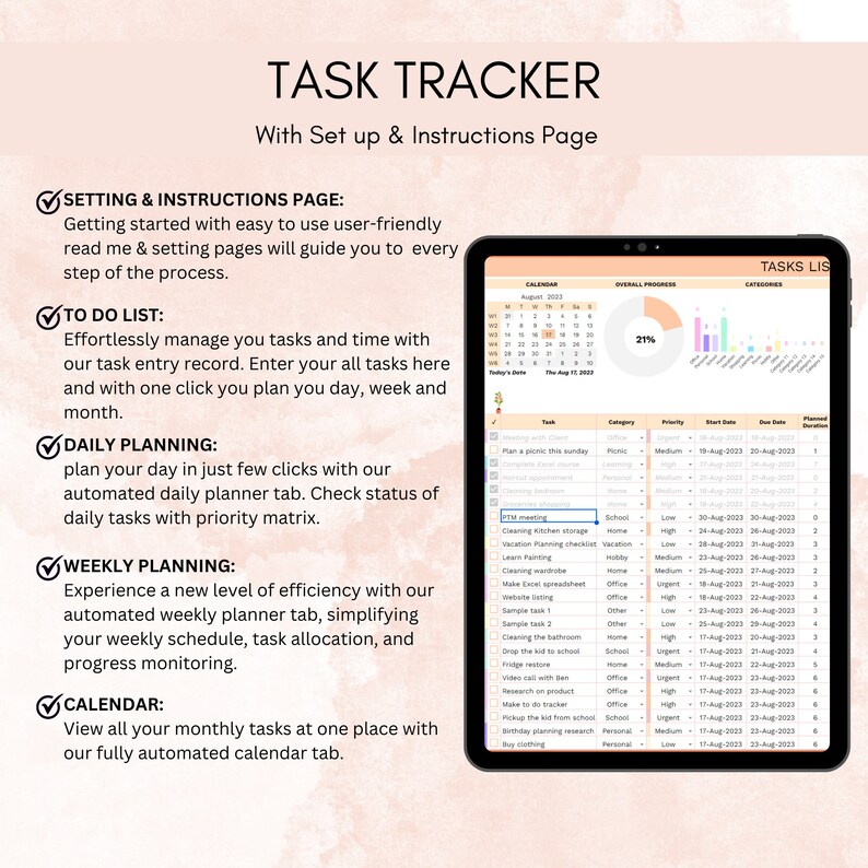 Task Tracker Google Sheet Template: Priority Matrix, Daily Planner ...