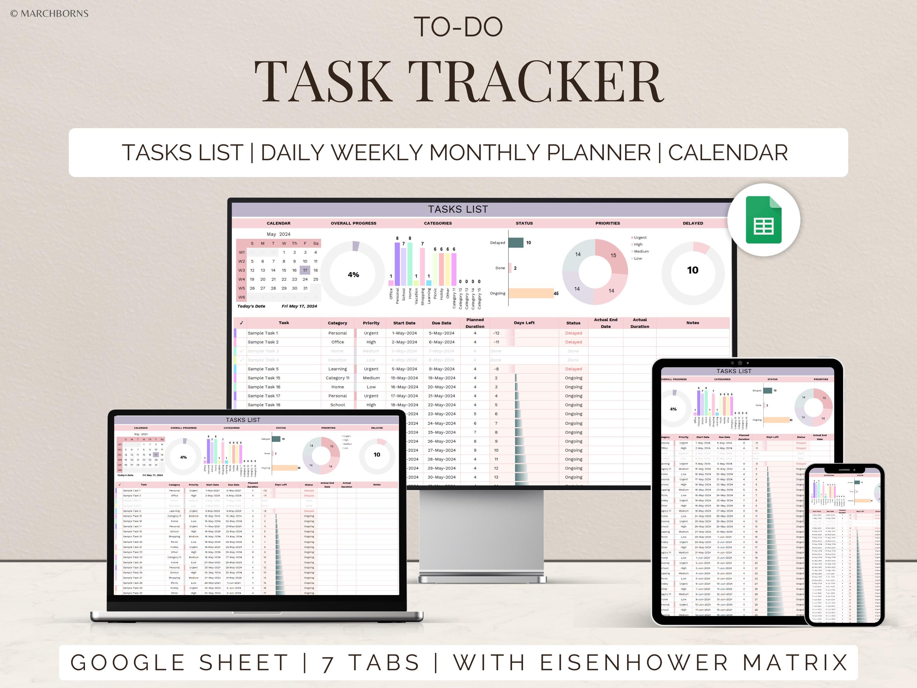To Do List Task Priority Matrix Daily Weekly Monthly Planner Google ...