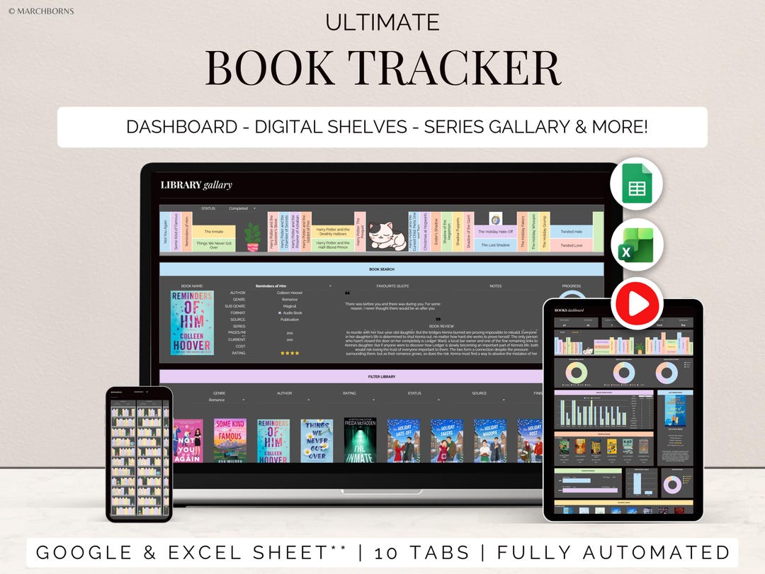 Reading Journal & Book Tracker Excel Spreadsheet Book Planner Google ...