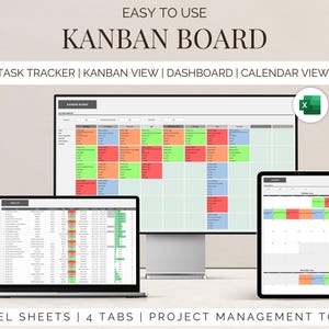Kanban Board for project manager task tracker project planner tracker task manager excel template task & project plan project management