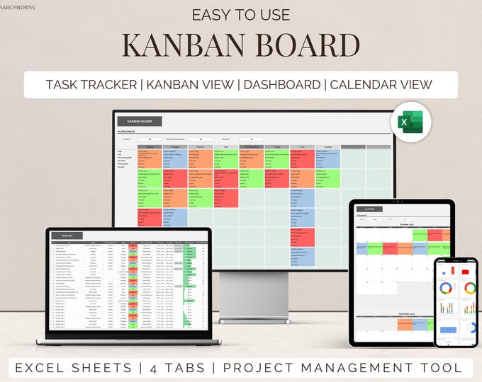 Kanban Board Google Sheets Template | Task Tracker | Project Management ...