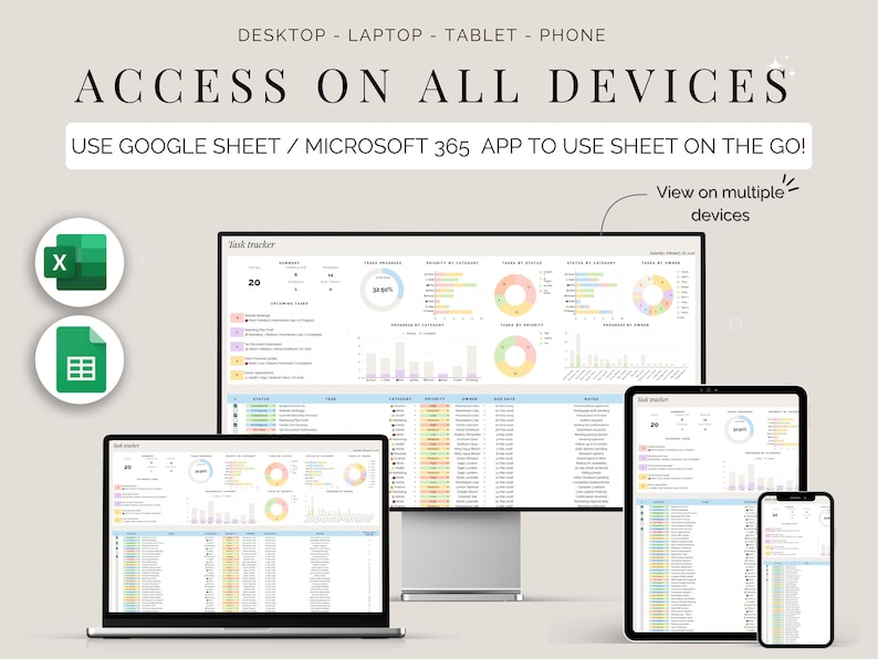 Task tracker spreadsheet google sheets Excel to do list checklist template work planner small business Productivity management tool image 11