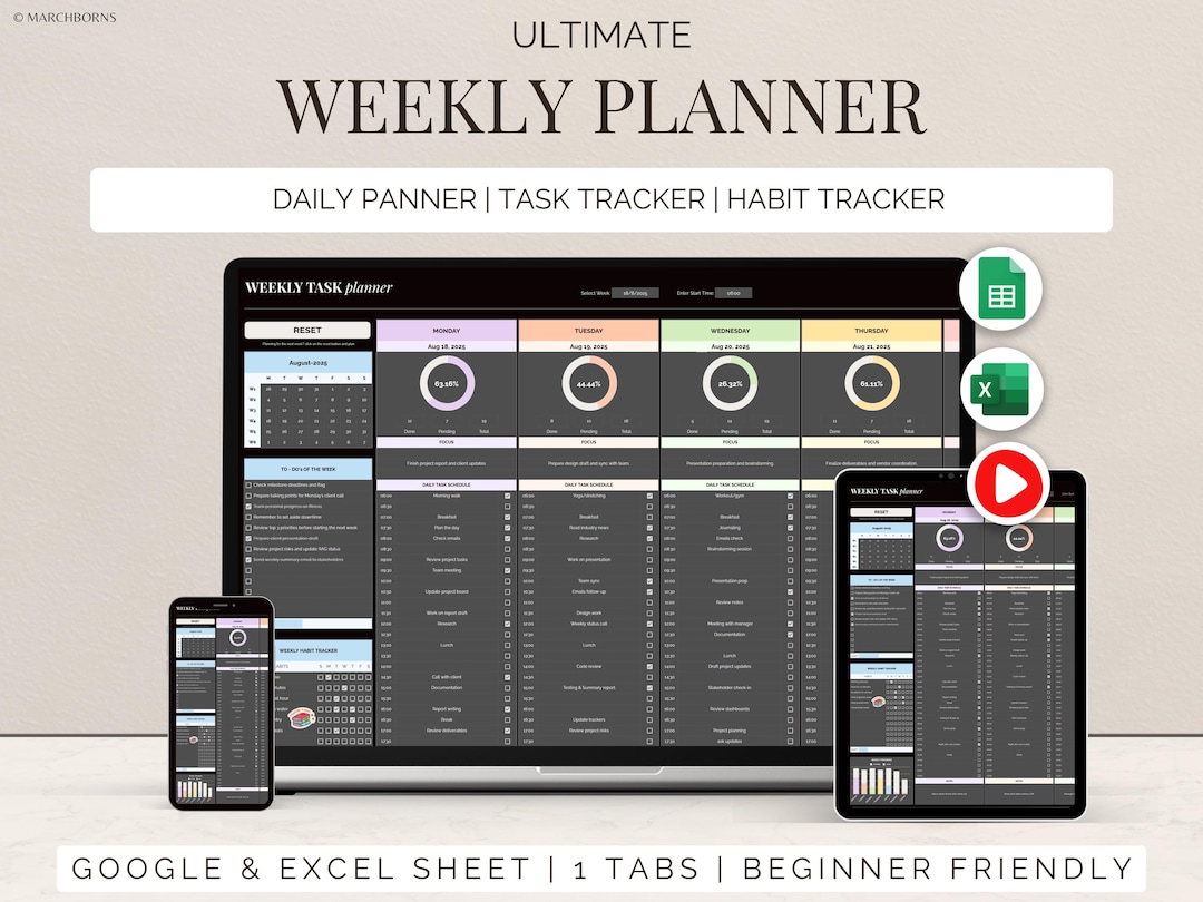 Excel Weekly Time Blocking Planner Google Sheets Daily Schedule Tracker ...
