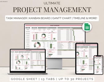 Projektledningsinstrumentpanel: Gantt-schema, Kanban-kalender (Google Sheets)