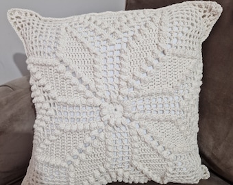 Crochet Cushion Cover in Cream - Hand Made - 40cm x 40cm (Pillow not included)