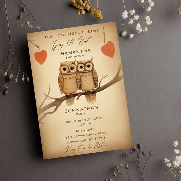 Owl You Need Is Love Wedding Invitation, owl wedding, bird lover wedding, printable instant download, owl,