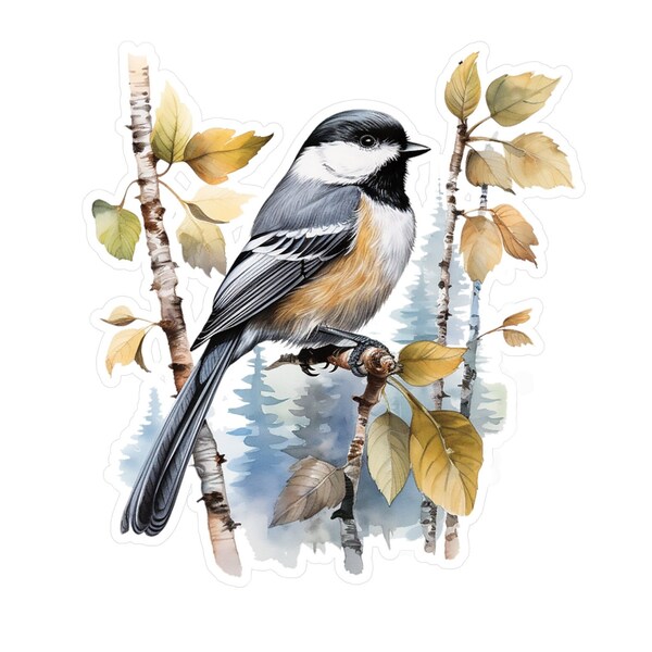 Chickadee Vinyl Decal, Chickadee Decal, White Chickadee Sticker, Bird Decal, Water bottle sticker, Notebook Sticker, Maine Bird Sticker