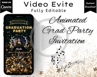 Electronic Graduation Invitation, Digital Video Graduation with Music, Canva Animated Graduation Template, College Graduation Evite