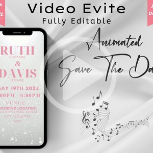 Animierte Hochzeitseinladung | Save The Date Video Vorlage | Digitale Einladung | Vollständig bearbeitbar mit Canva FREE Konto | Glitzer Evite