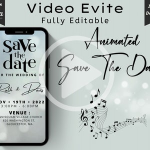 Animierte Hochzeitseinladung, elektronisches Save The Date Video, digitale Einladung, Telefon Hochzeitseinladung, bearbeitbare Vorlage
