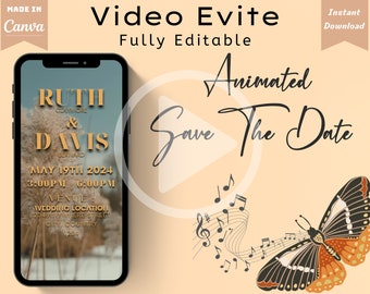 Animated Wedding Invitation | Save The Date Video Template | Digital Invitation | Fully Editable with Canva FREE account | Phone Evite