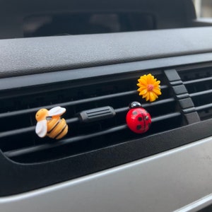Cute Car Vent Clips Ladybug, Bumblebee, and Daisy Flower Set of 3 Minimalist Boho Car Decor