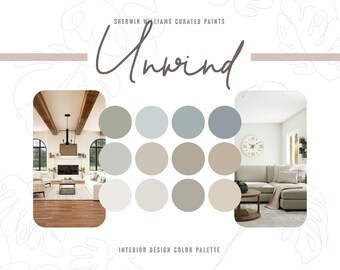 Unwind Interior Design | Paleta kolorów farb | Moodboard | Nowoczesny wystrój domu | Boho Farmhouse | Pomysły na niestandardowe malowanie | Sherwin Williams