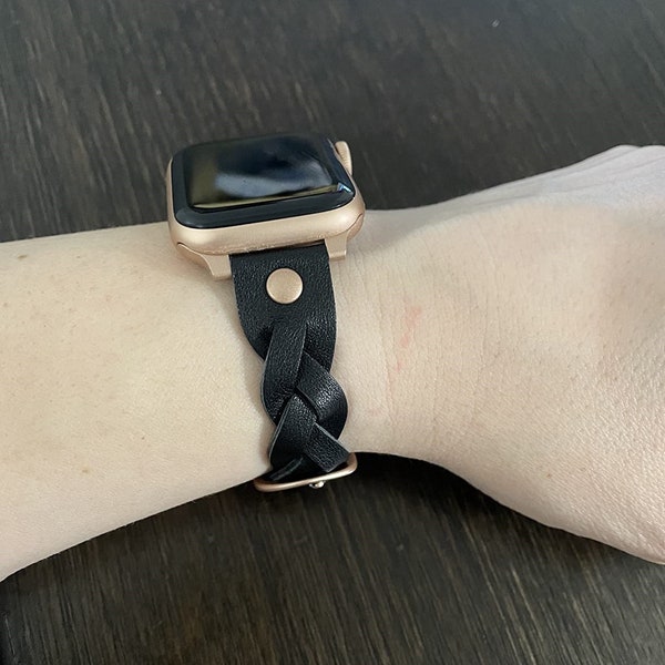 Bracelet pour montre Apple en cuir tressé 38 mm 40 mm 41 mm 42 mm 44 mm 45 mm 49 mm Bracelet vintage fin pour femme pour iWatch série 9/8/7/6/5/4/3/2/1/SE