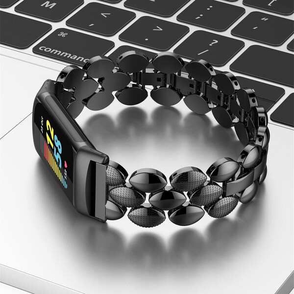 TenCloud Bands Compatible With Fitbit Charge 6/Charge 5 Activity Tracker Solid Stainless Steel Women Men Wristband Metal Watch Link Band For Charge 6 (Black